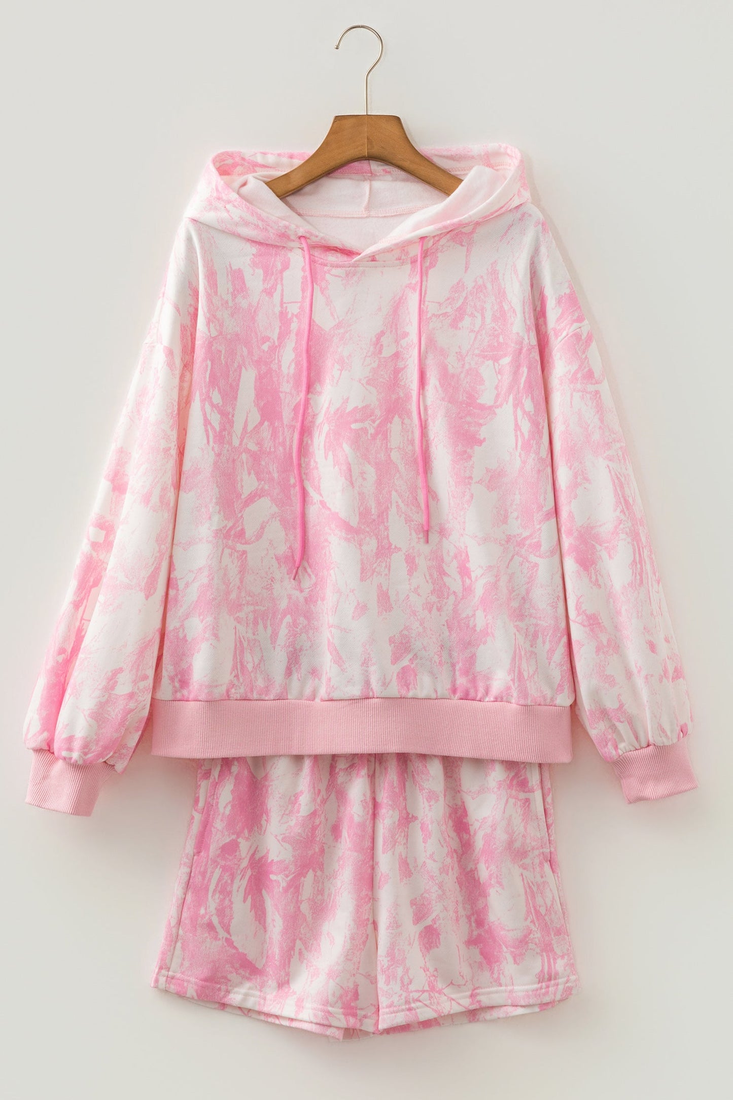 Abstract Loose Hoodie Sweatshirt & Slim Shorts Set