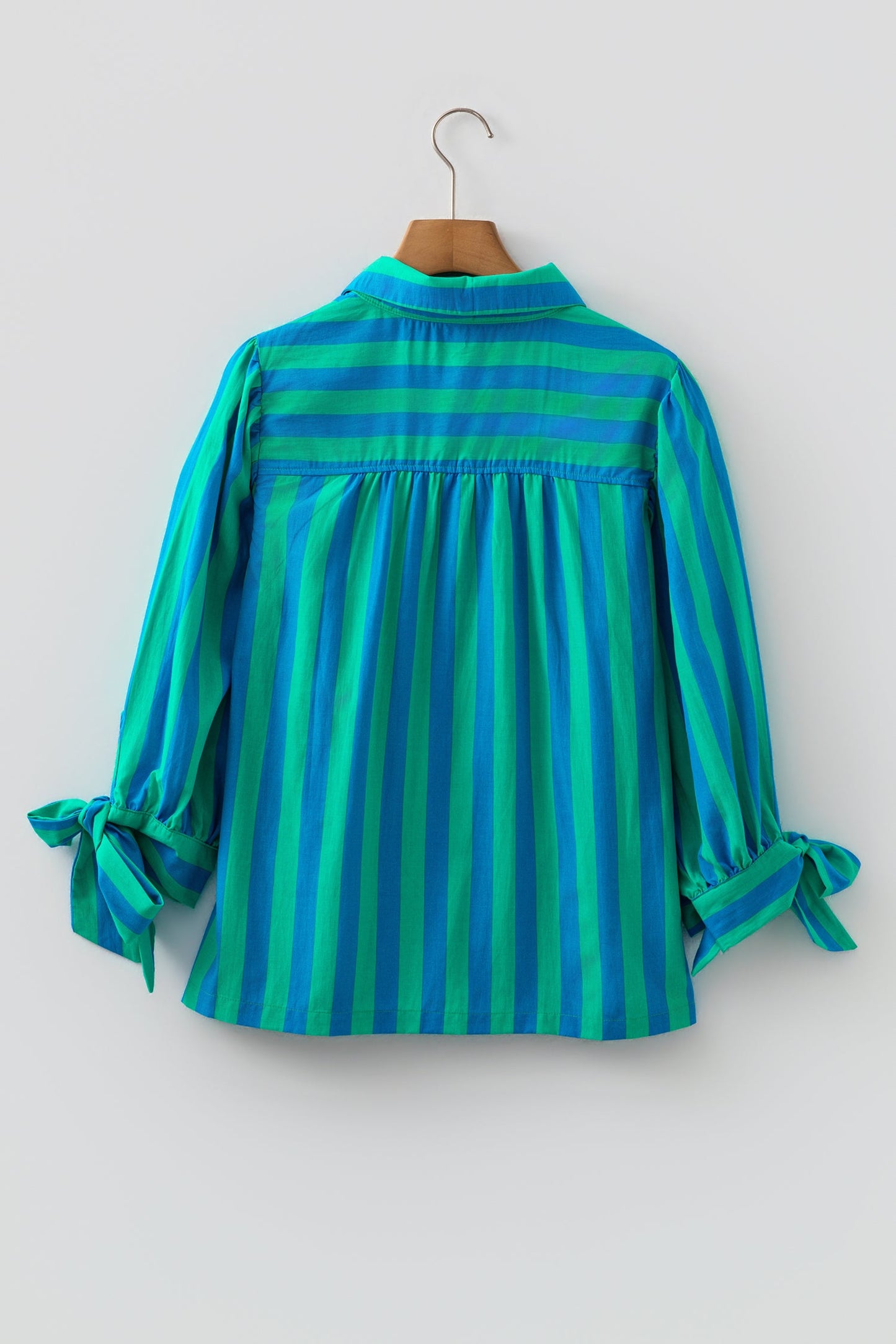 Stripe Tie Puff Sleeve Button Down Shirt