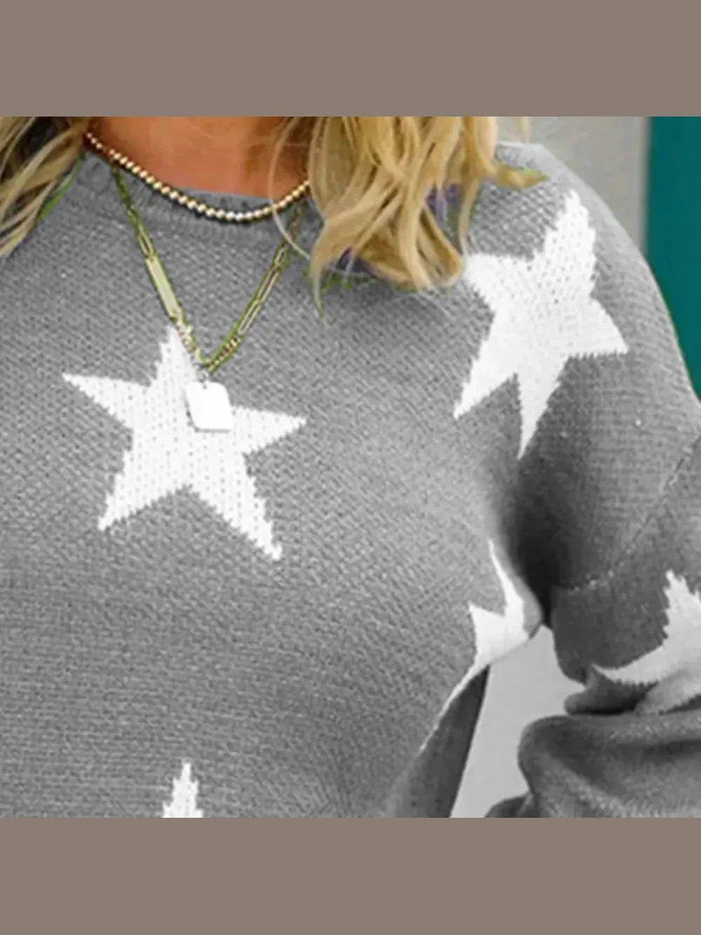 Women Star Pattern Round Neck Sweater