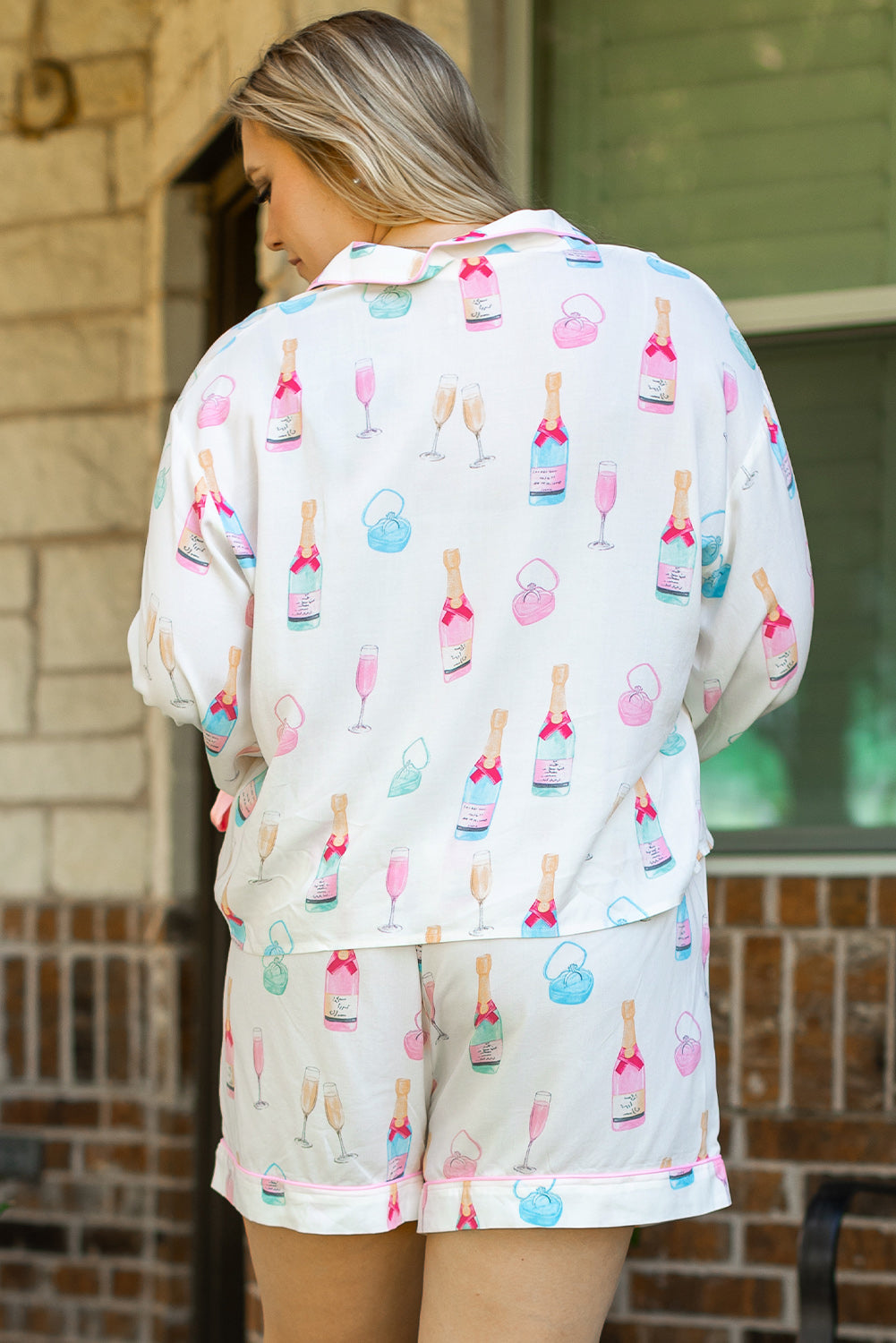 Plus Size Valentine Champagne Bow Tie Pajama Set
