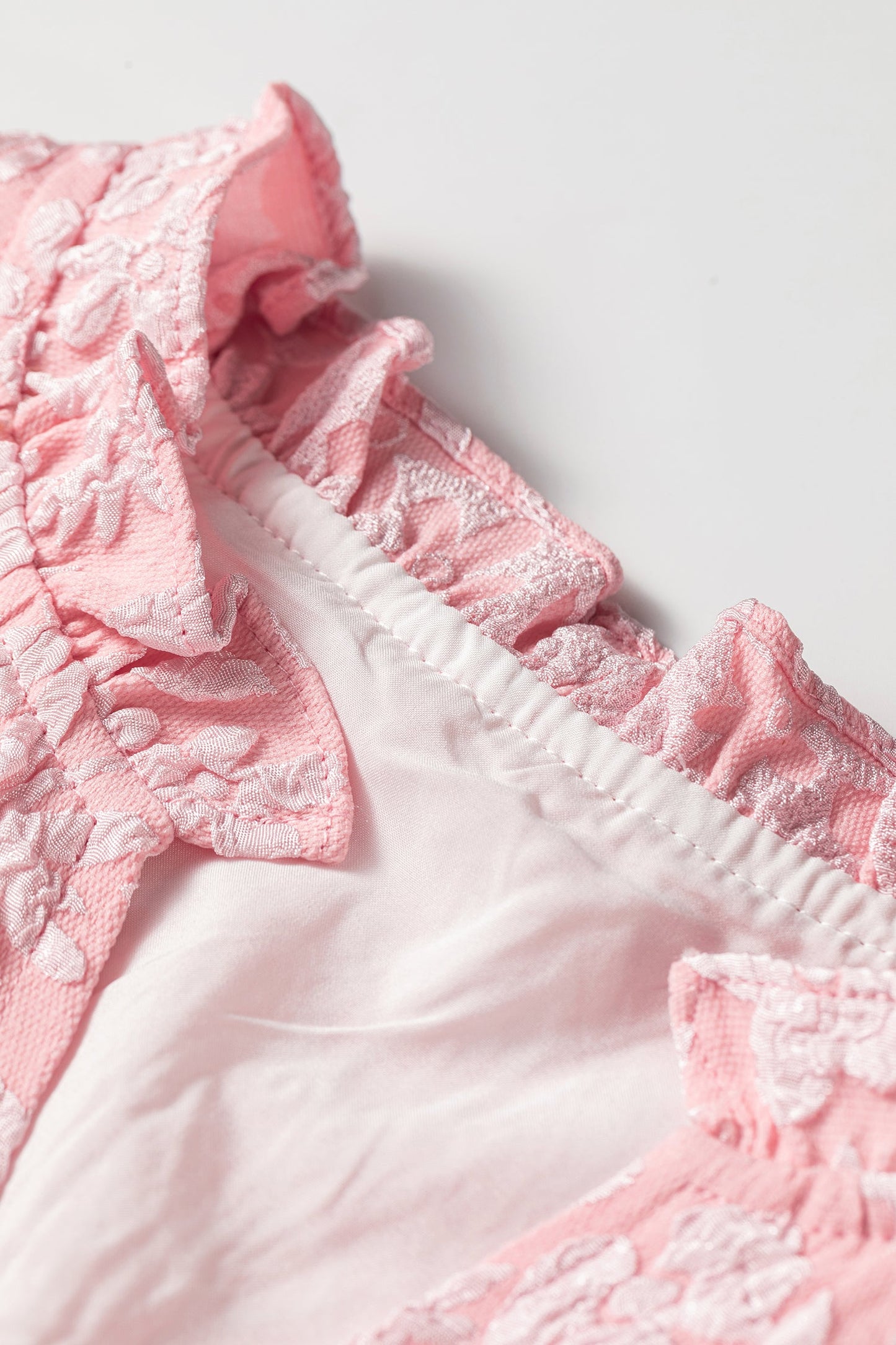 Floral Textured Jacquard Puff Sleeve Blouse