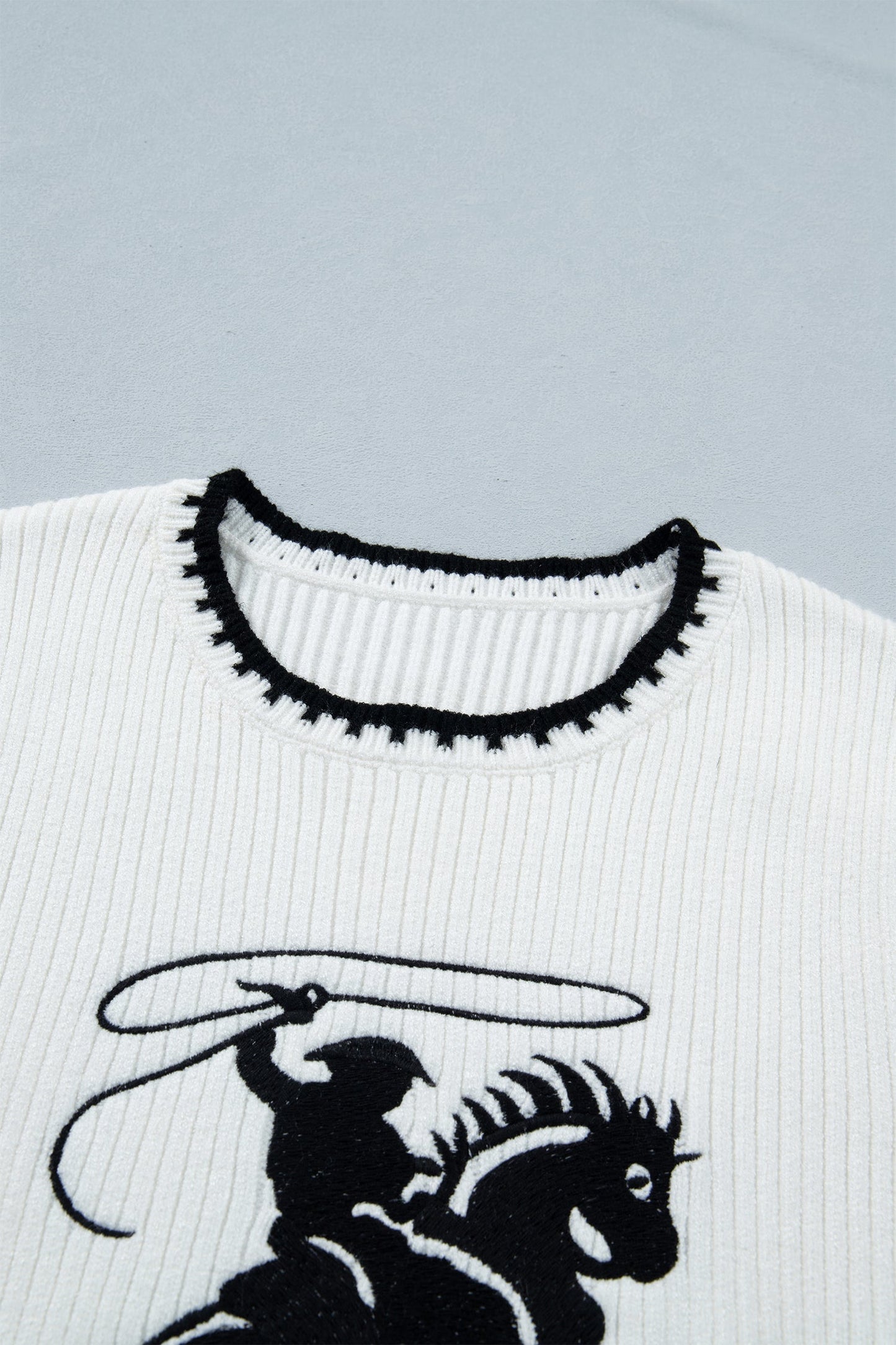 Western Rodeo Cowboy Contrast Trim Sweater Top