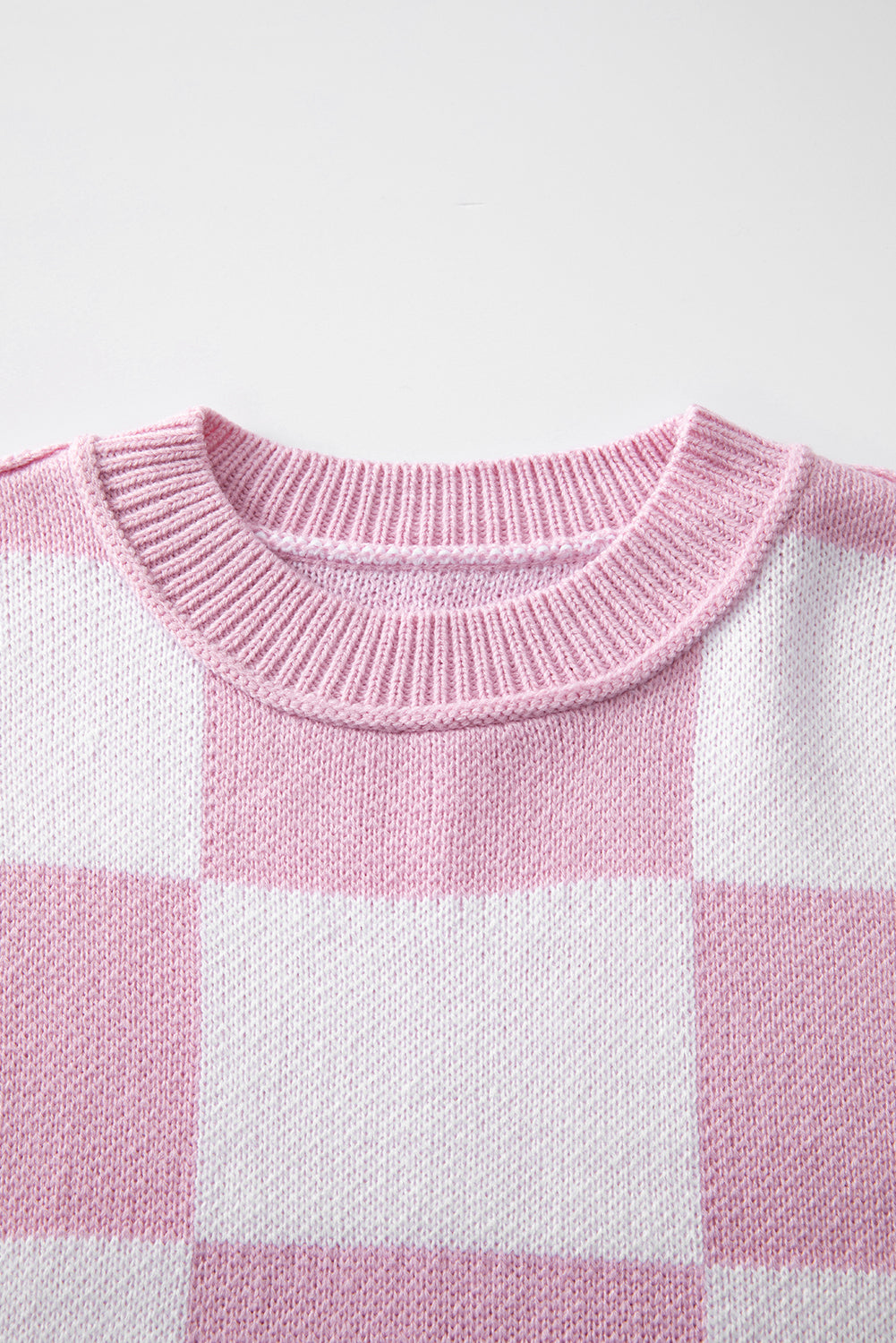 Checker Exposed Seam Drop Shoulder Long Sleeve Sweater