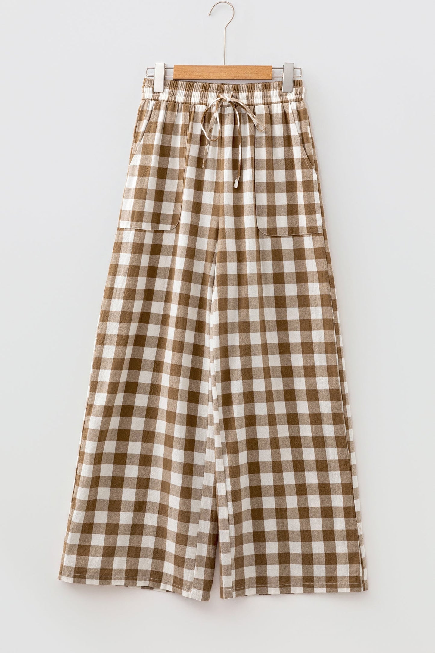 Gingham Plaid Tie Waist Elastic Shift Pants