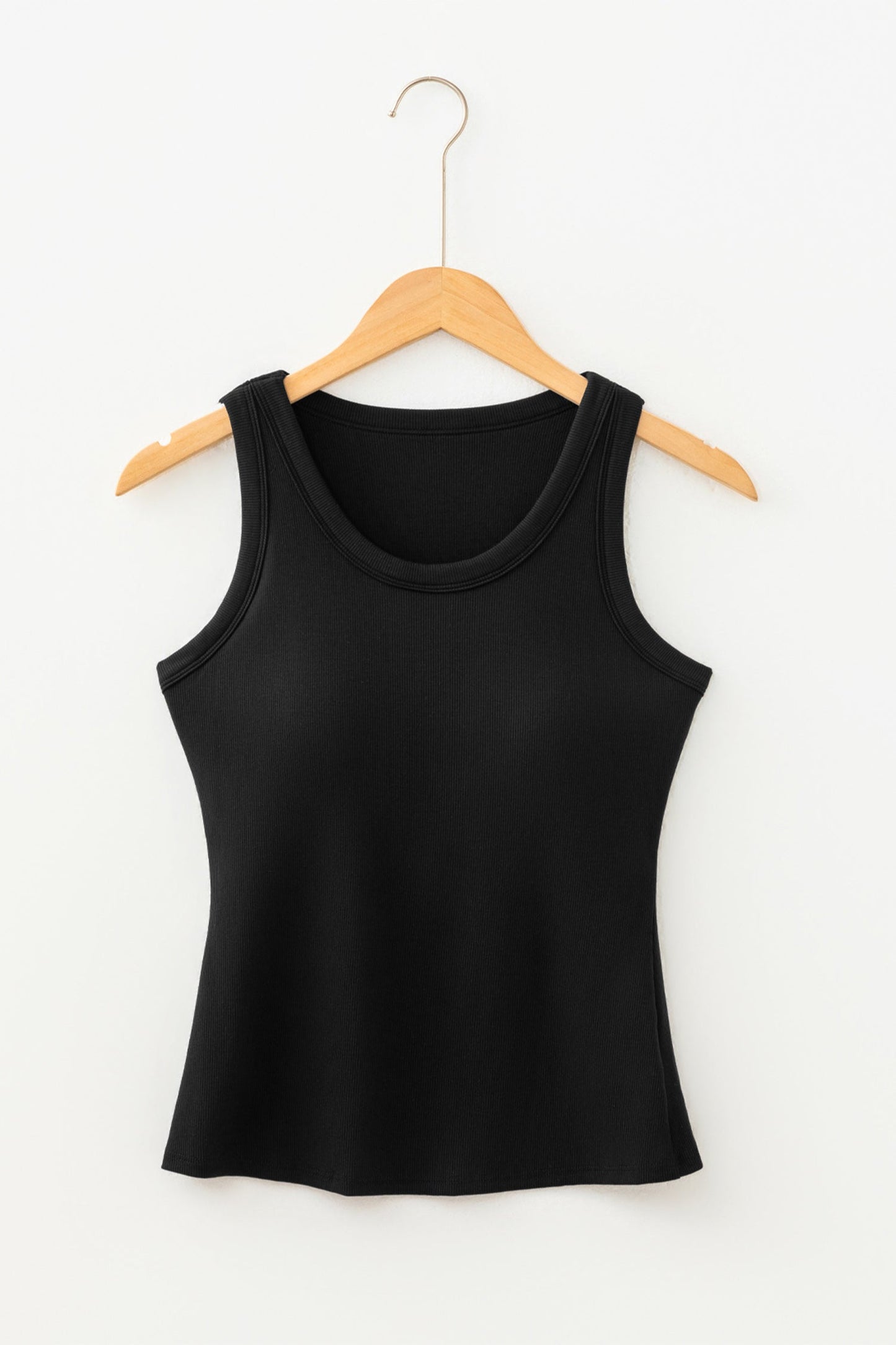 Solid Ribbed Knit Padded Tank Top