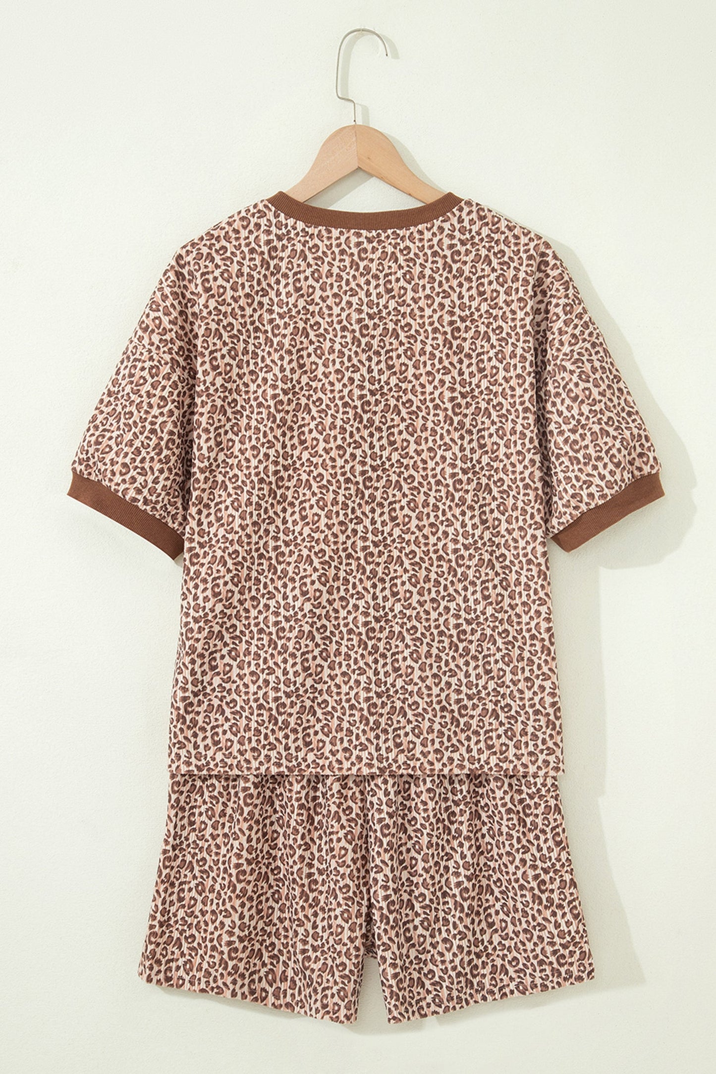 Leopard Ribbed Tee & Elastic Waist Shorts Set