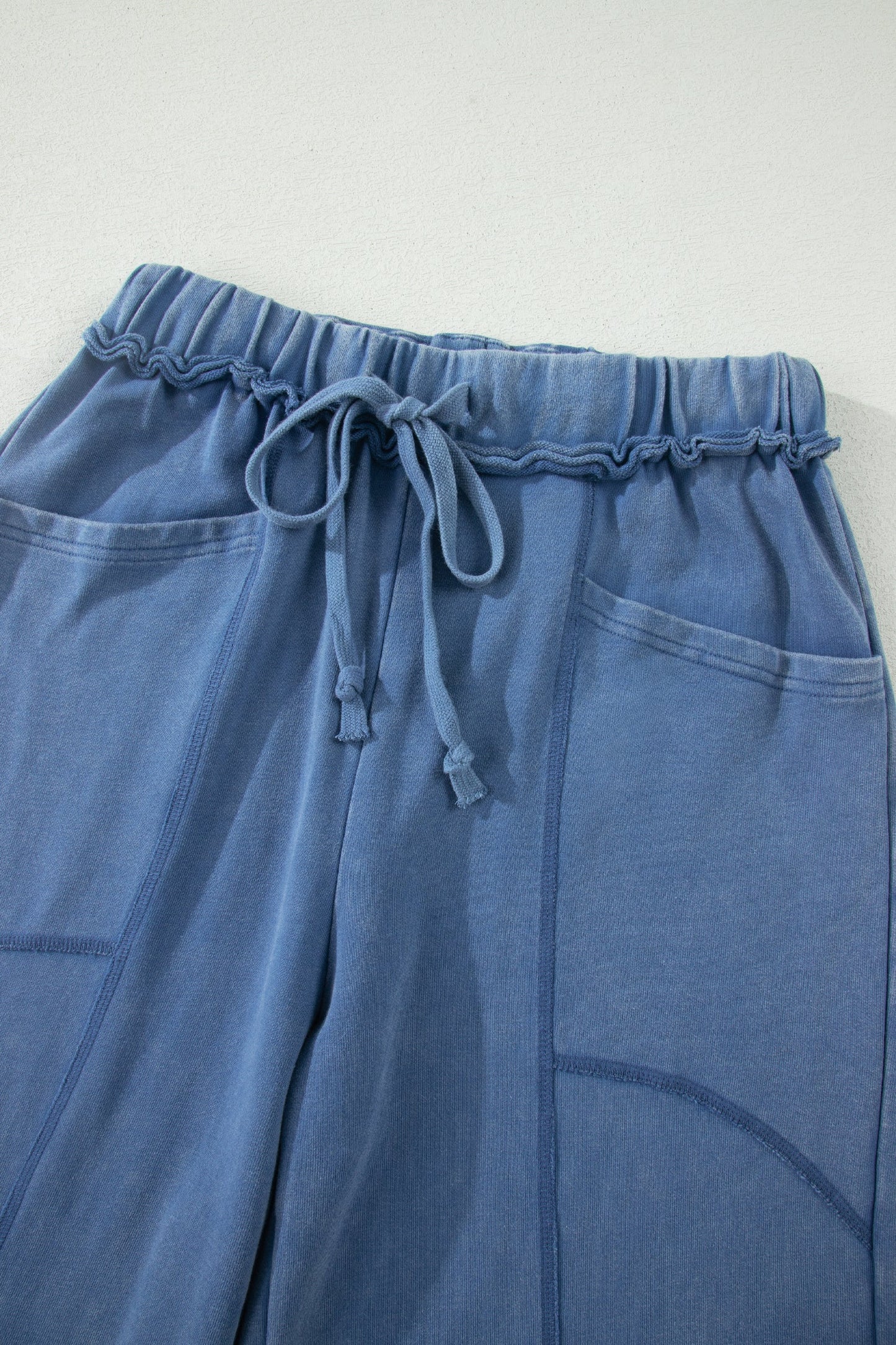 Solid Mineral Wash Drawstring Wide Leg Pants