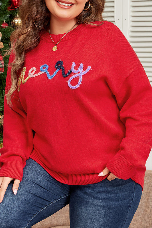 Plus Size Christmas Merry Tinsel Drop Shoulder Sweater