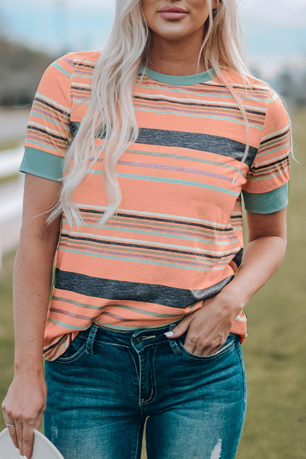 Stripe Short Sleeve Crew Neck T-Shirt