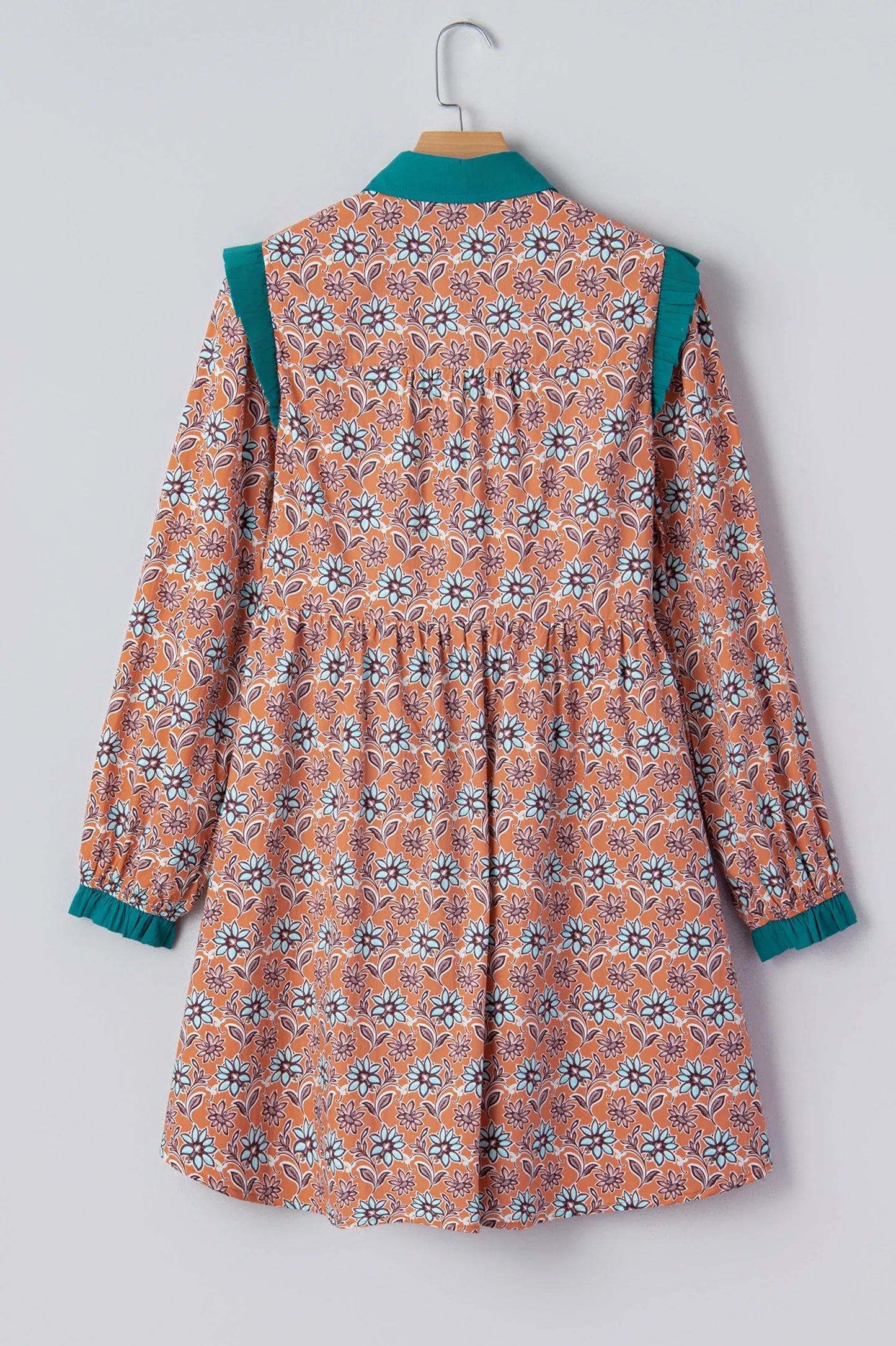 Floral Boho Contrast Collar Mini Shirt Dress