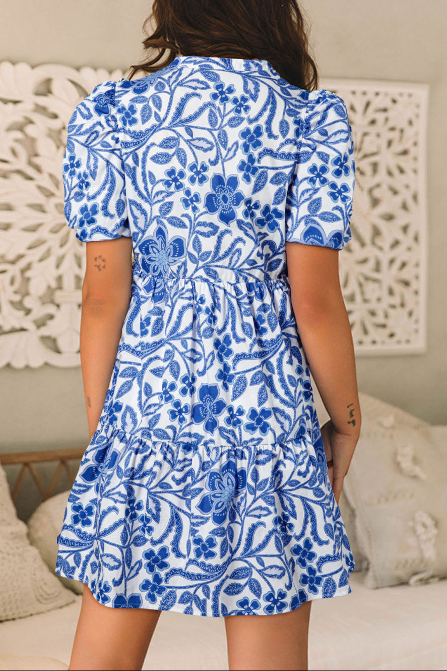 Floral Puff Sleeve Tiered Dress