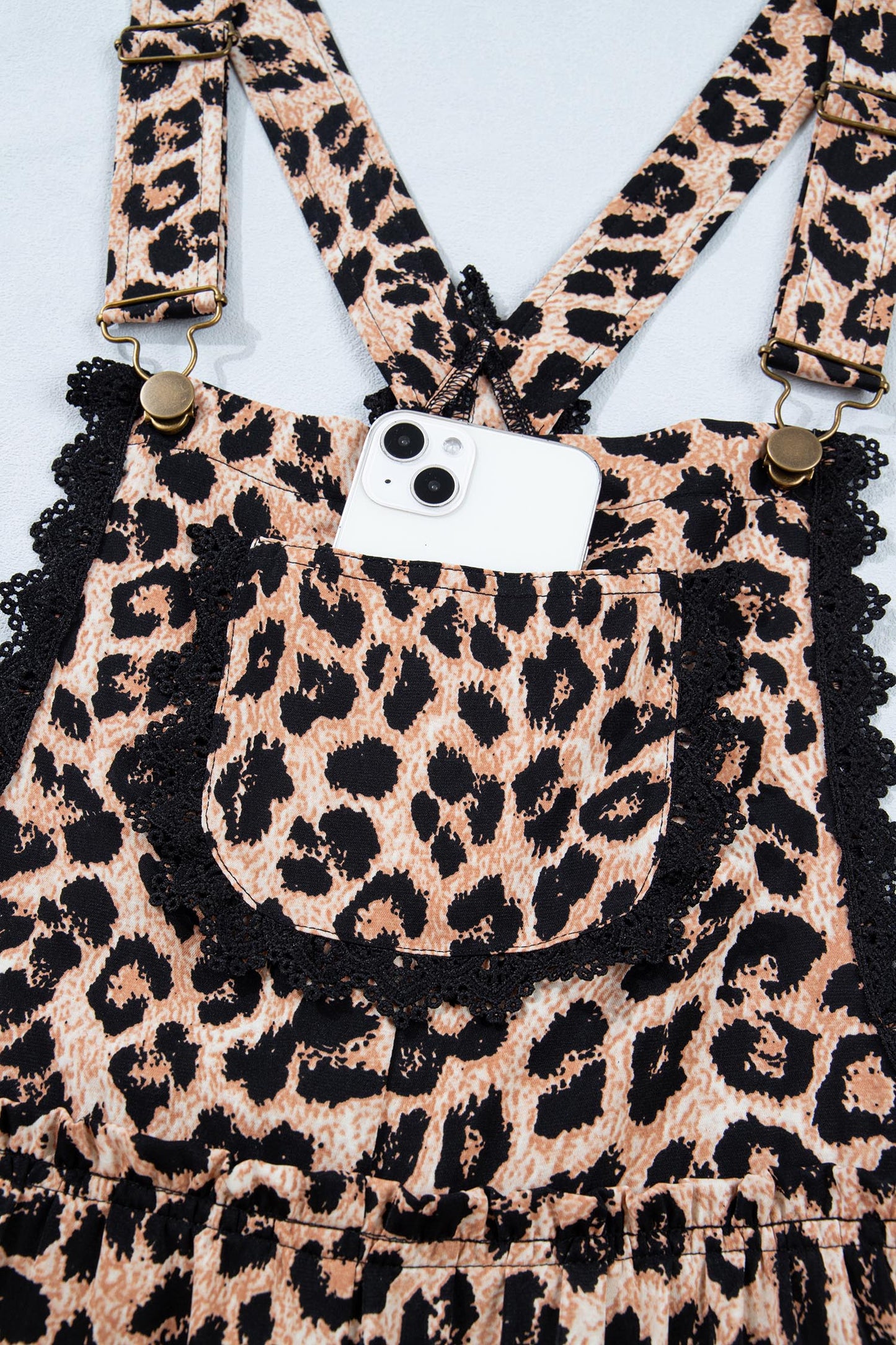 Cheetah Contrast Lace Ruffle Wide Leg Jumpsuit
