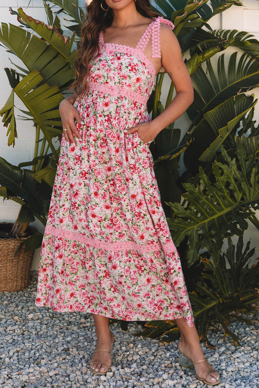 Floral Lace Empire Waist Maxi Dress