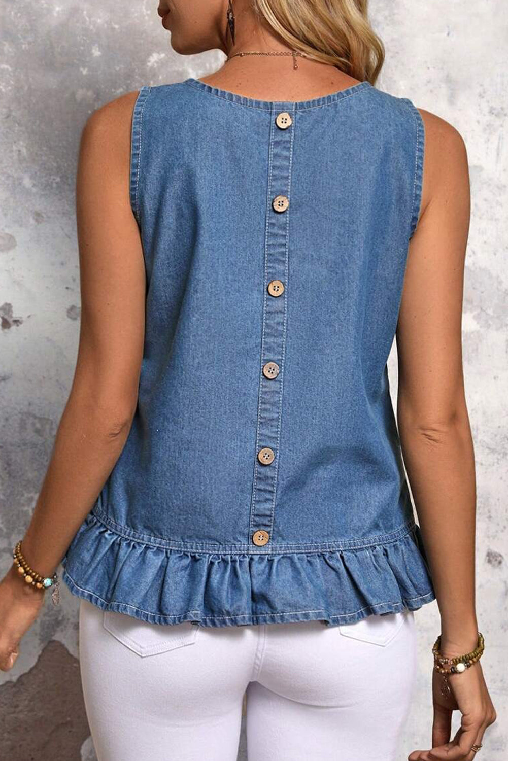 Denim Ruffle Hem Sleeveless Top
