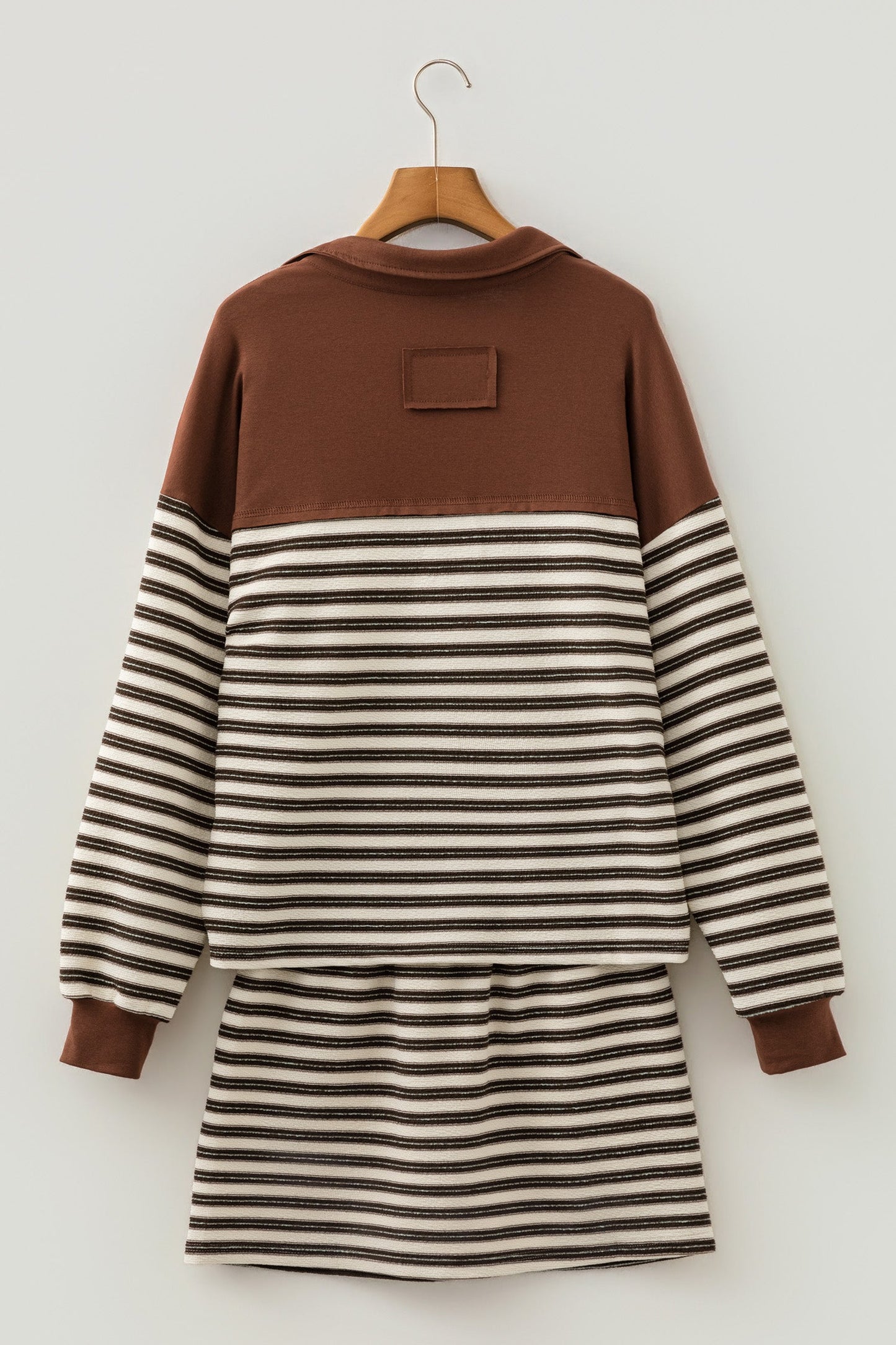 Stripe Buttoned Polo Collar Top & Mini Skirt Set