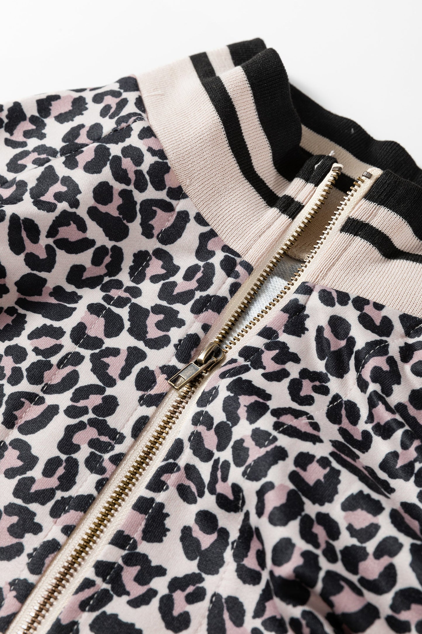 Leopard Half Zip Long Sleeve Blouse