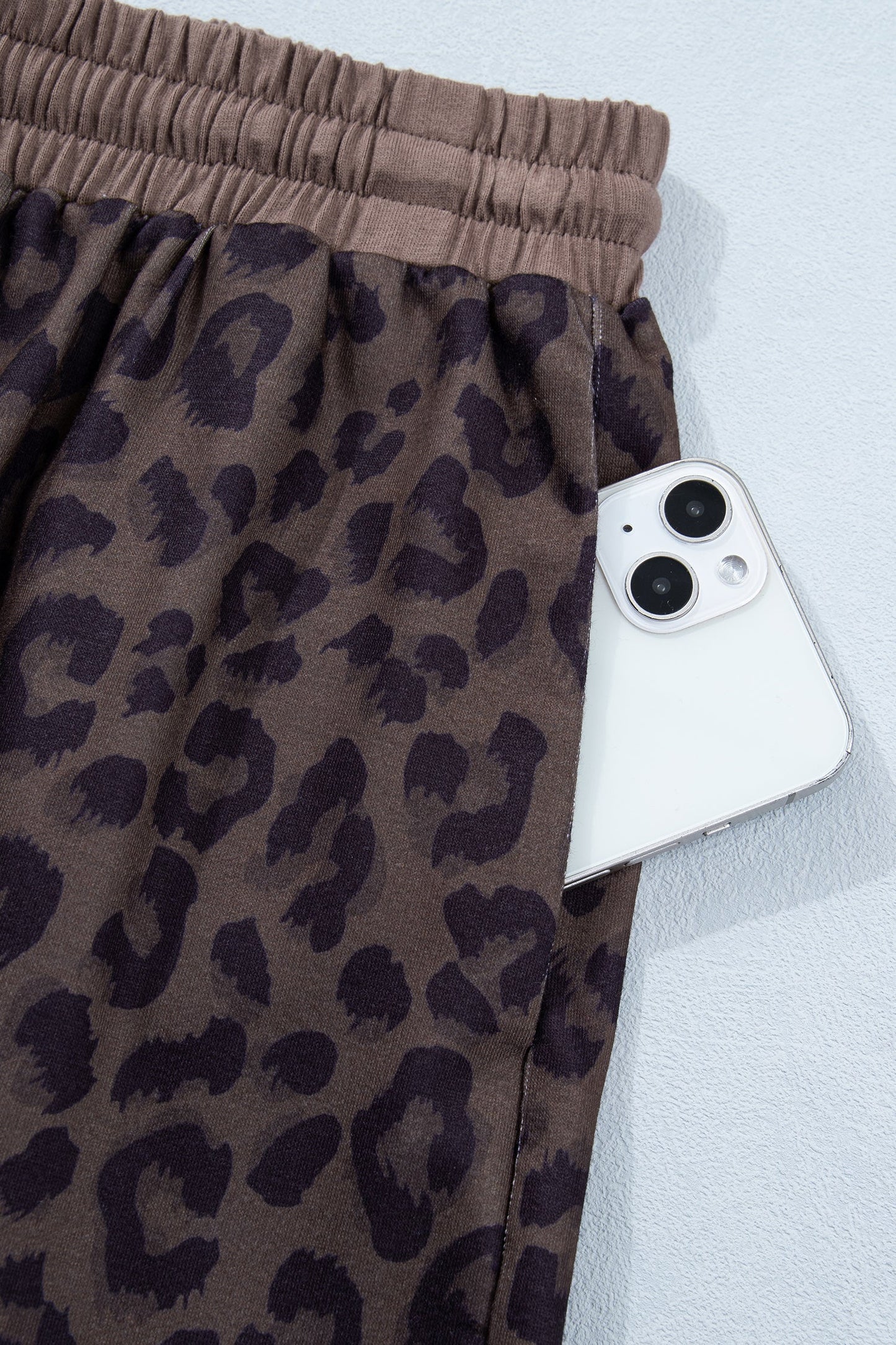 Leopard Collared V-Neck Top & Shorts Set