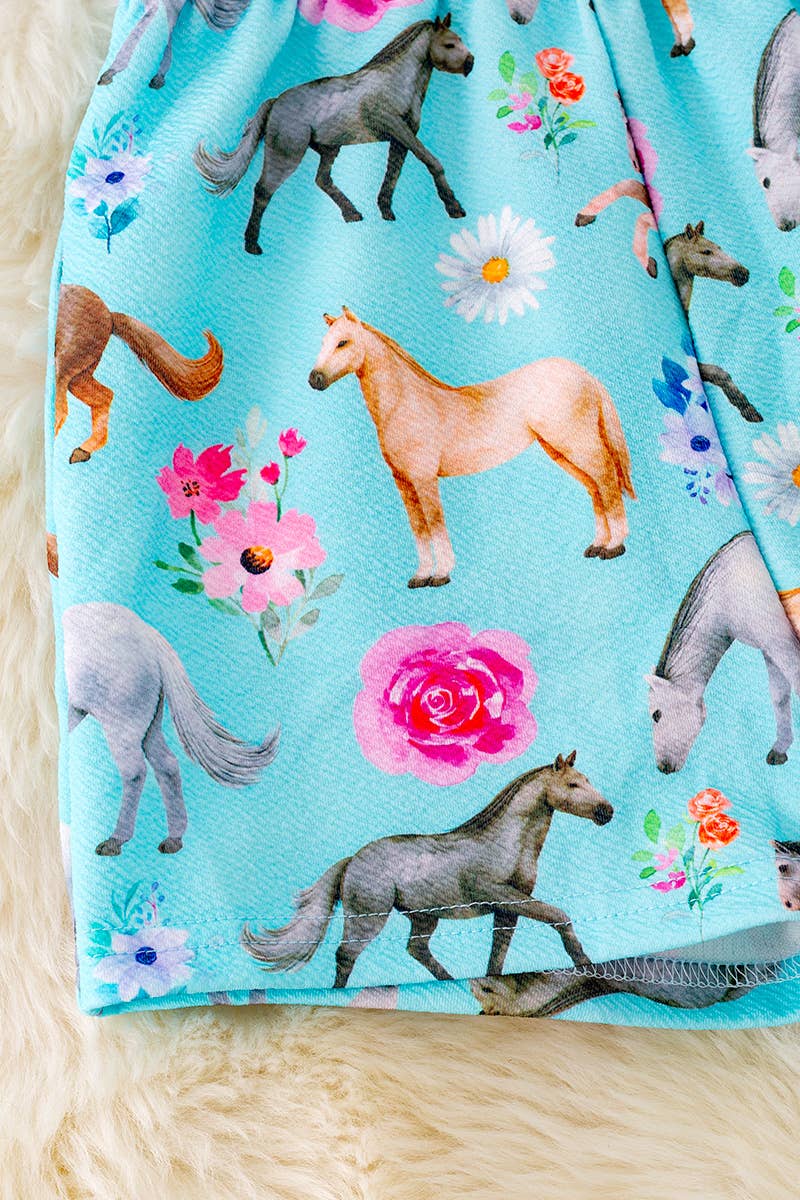 MULTI-PRINTED HORSE ROMPER W/FLOWER PRINT