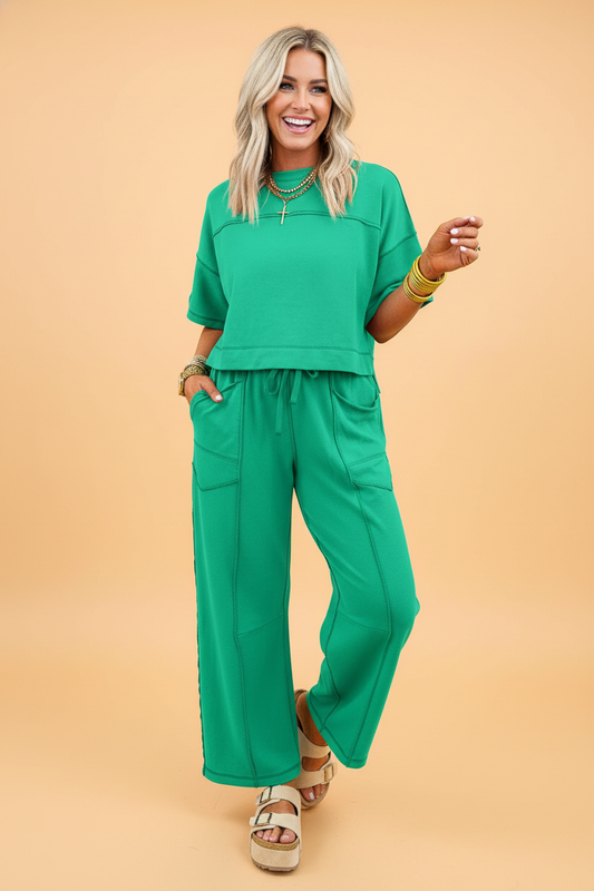 Solid Drop Shoulder Boxy Tee & Barrel Pants Set
