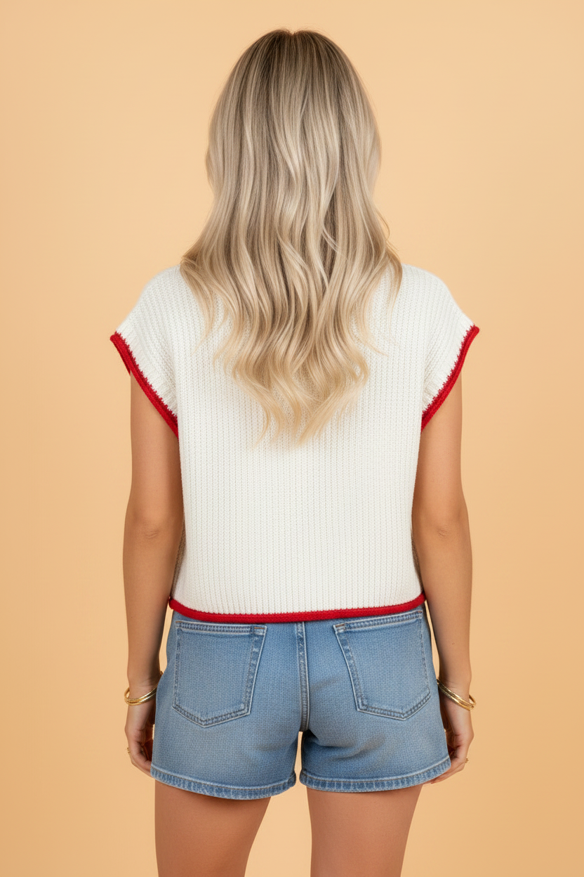 USA Flag Cropped Short Sleeve Sweater