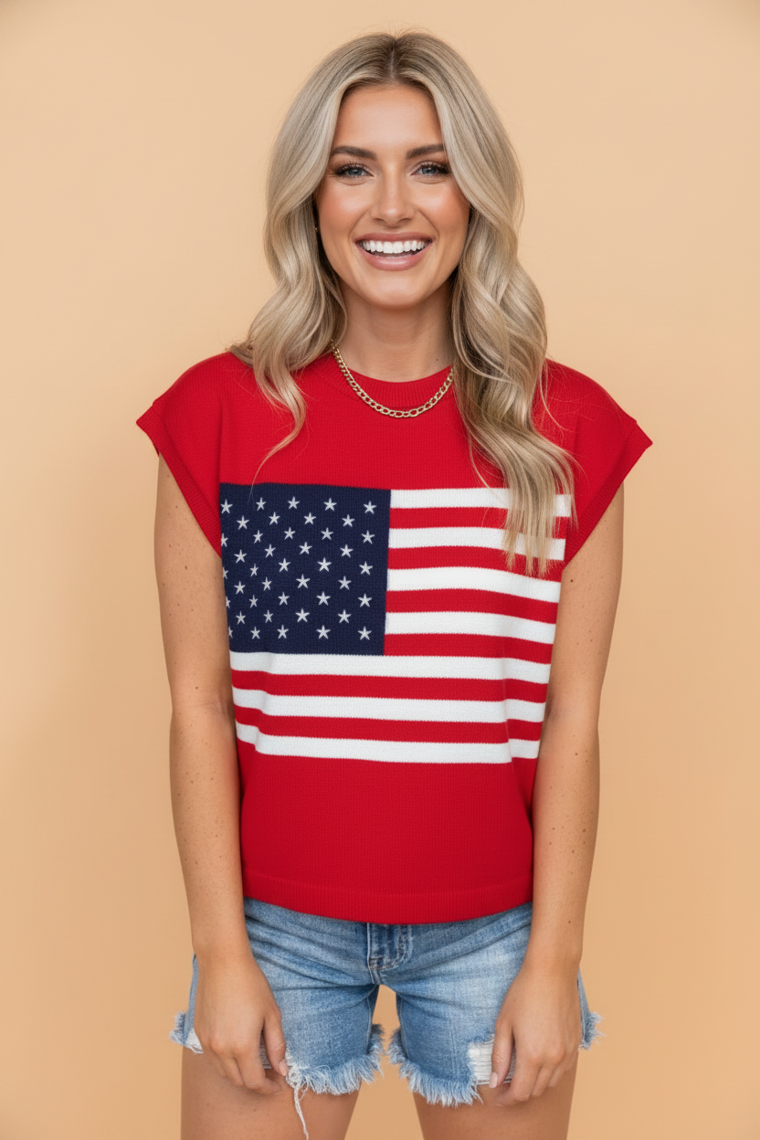 USA Flag Stars & Stripes Dolman Sleeve Sweater