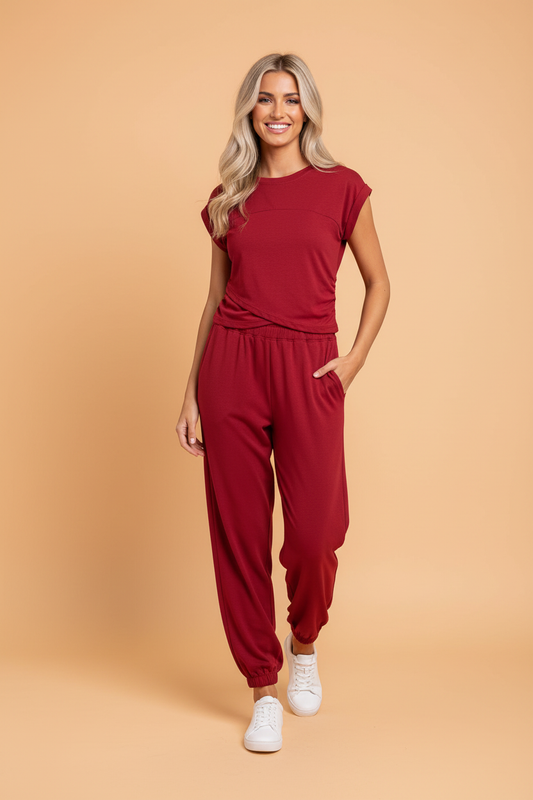 Solid Cropped Top & Jogger Pants Set