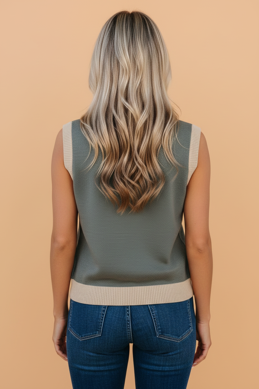 Western Colorblock Sleeveless Knit Vest