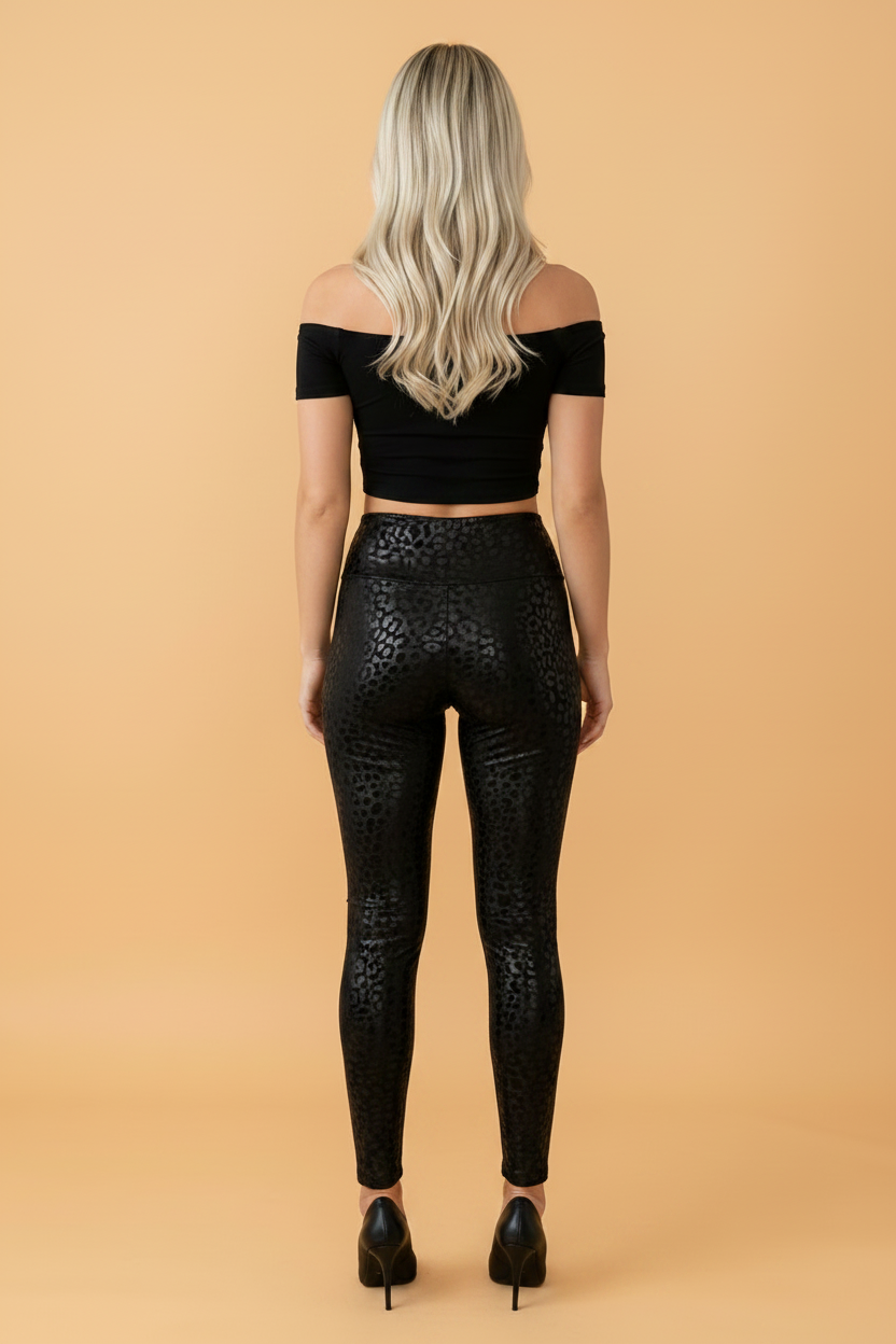 Leopard High Waist Textured Shiny Leggings