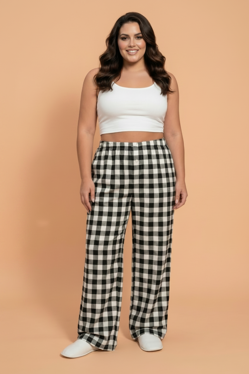 Plus Size Gingham Plaid Elastic Waist Pants