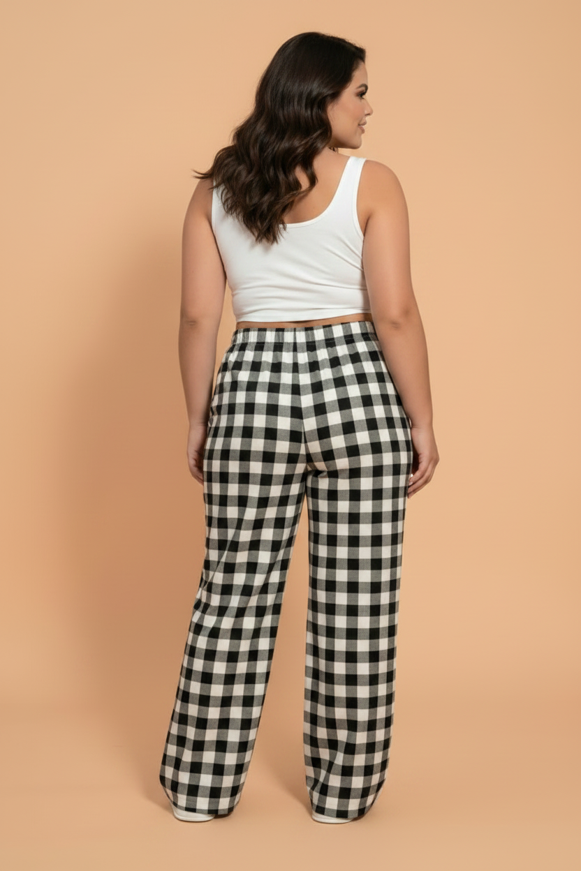 Plus Size Gingham Plaid Elastic Waist Pants