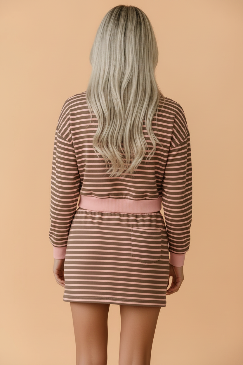 Stripe Contrast Trim Top and Mini Skort Set
