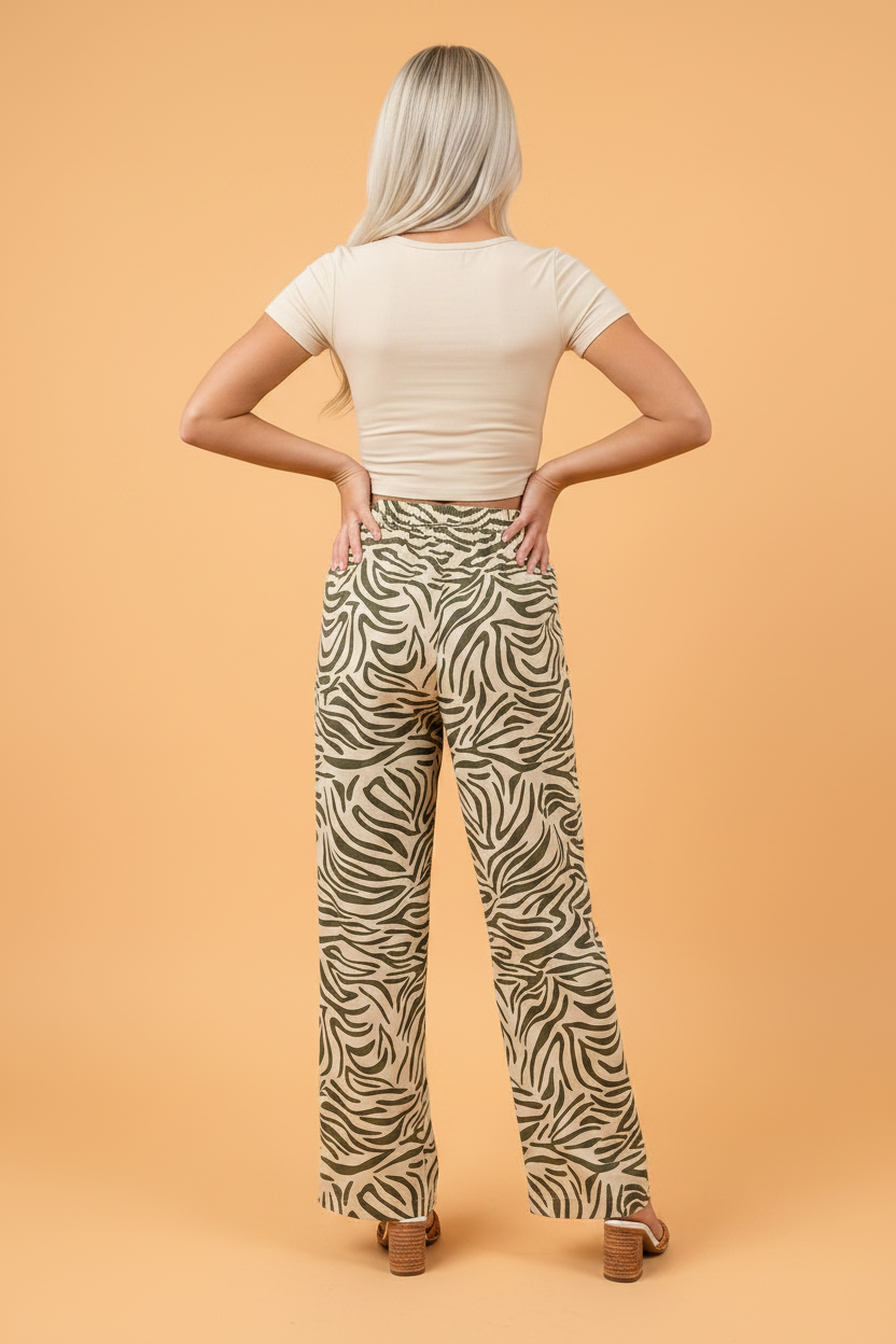 Western Zebra Drawstring High Waist Pocketed Pants