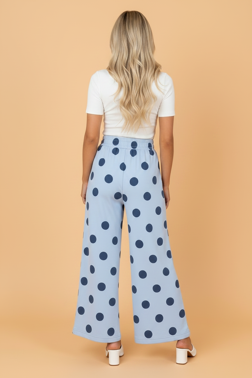 Polka Dot Wide Leg Elastic Waist Pants