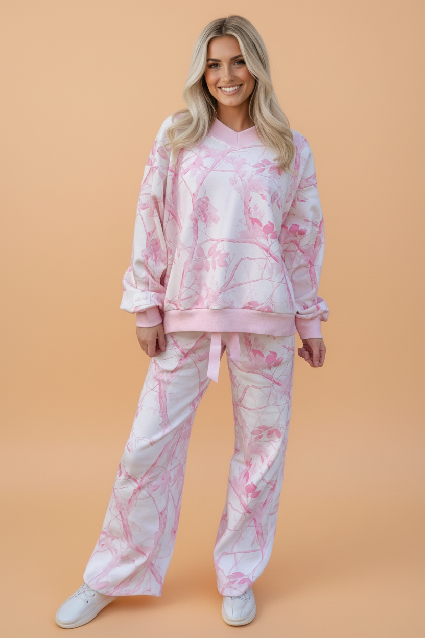 Camo V-Neck Long Sleeve Top & Pants Set