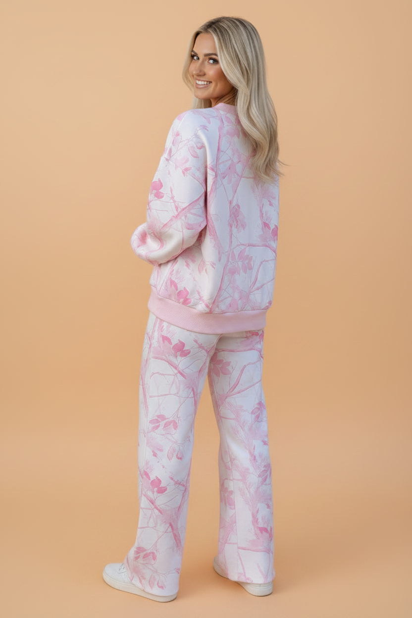 Camo V-Neck Long Sleeve Top & Pants Set