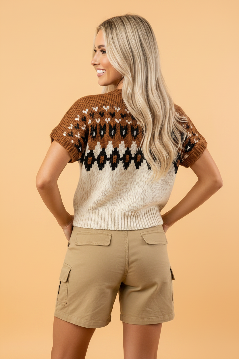 Western Geometric V-Neck Short Sleeve Knit T-Shirt