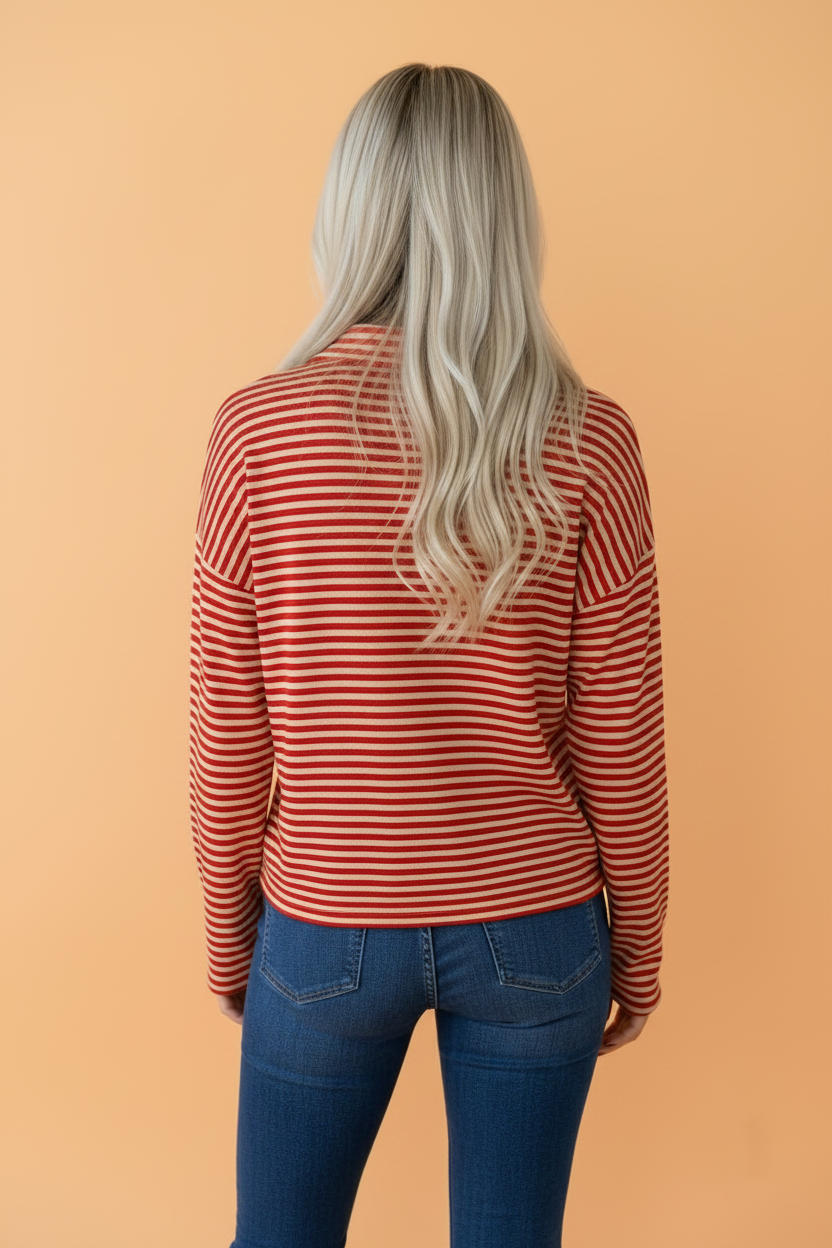 Stripe Button Collar Long Sleeve Knit Cardigan