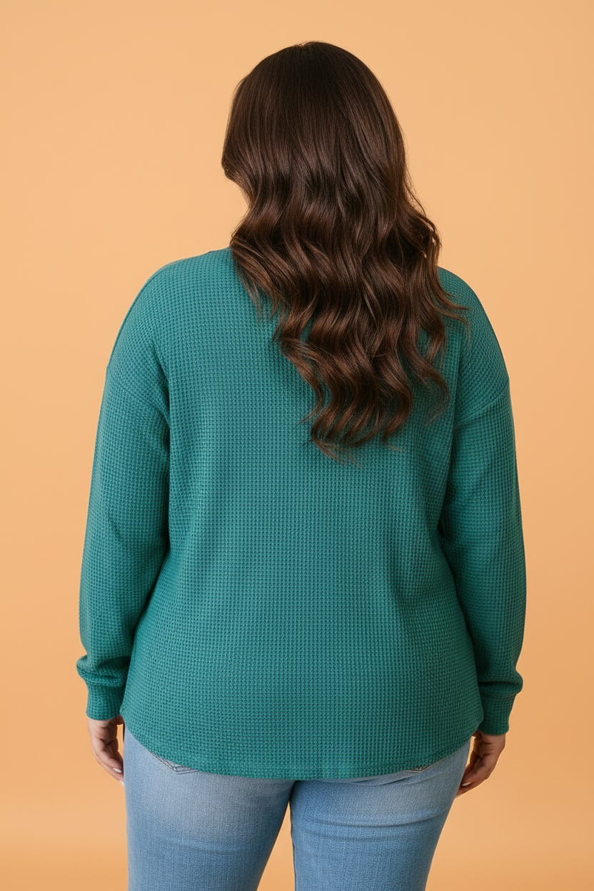 Plus Size Solid Waffle Knit Butted V-Neck Cardigan