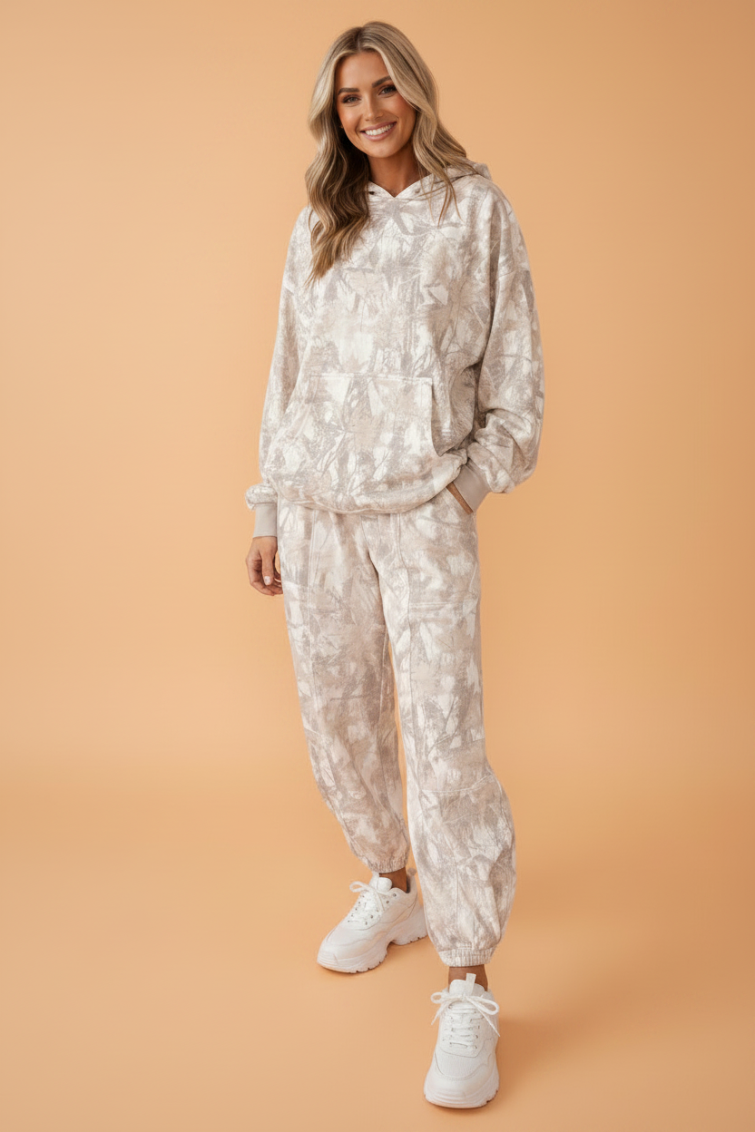Camo Drop Shoulder Hoodie & Sweatpants Set
