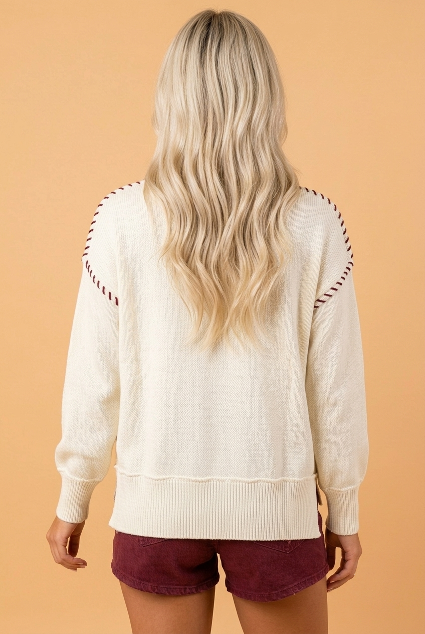 Game Day Embroidered Reverse Seam Drop Shoulder Sweater
