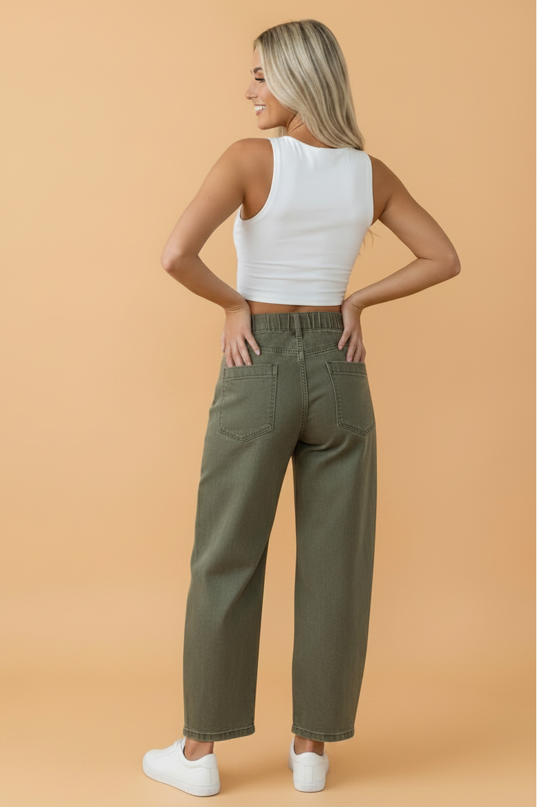 Solid Denim Square Patch Pocket Barrel Jeans