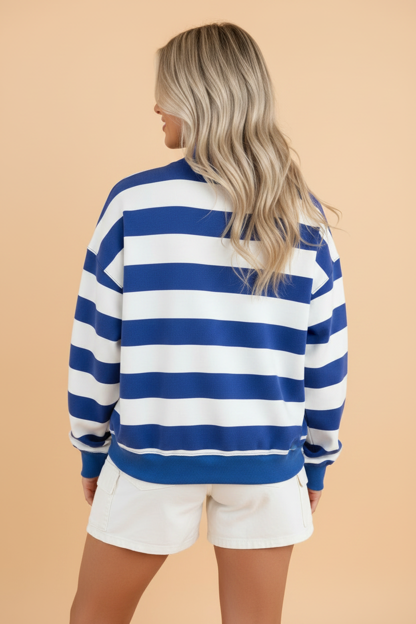 Stripe Colorblock Mock Neck Long Sleeve Sweatshirt