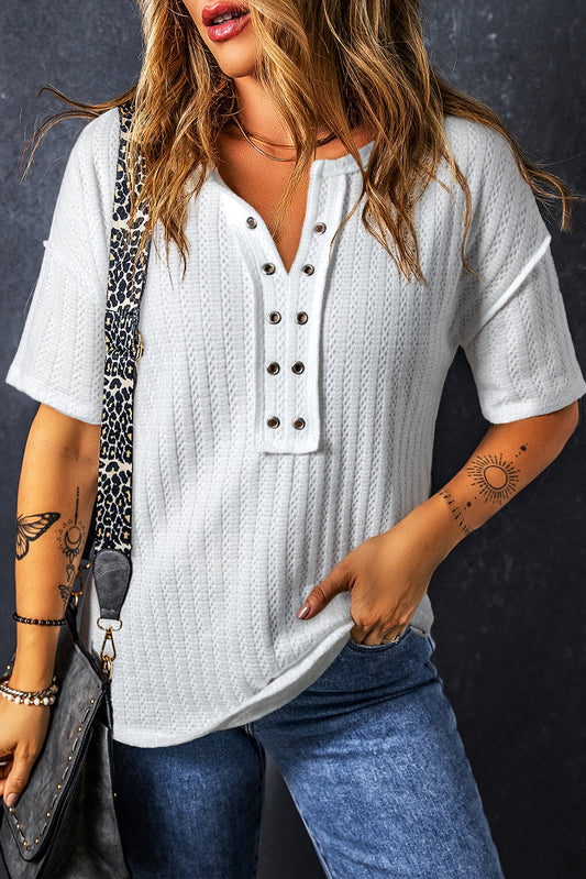 Textured Grommet Short Sleeve Top