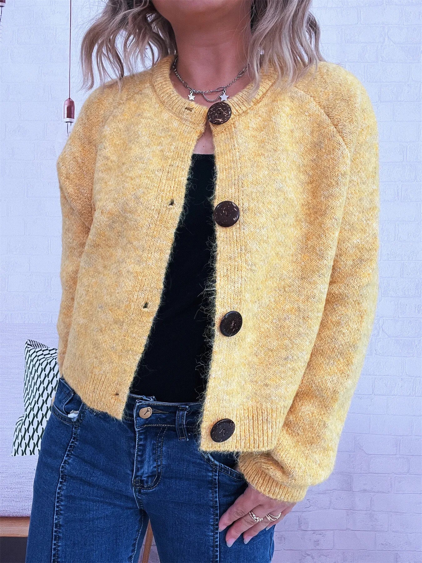 Women Button-Up Raglan Sleeve Cardigan Sweater