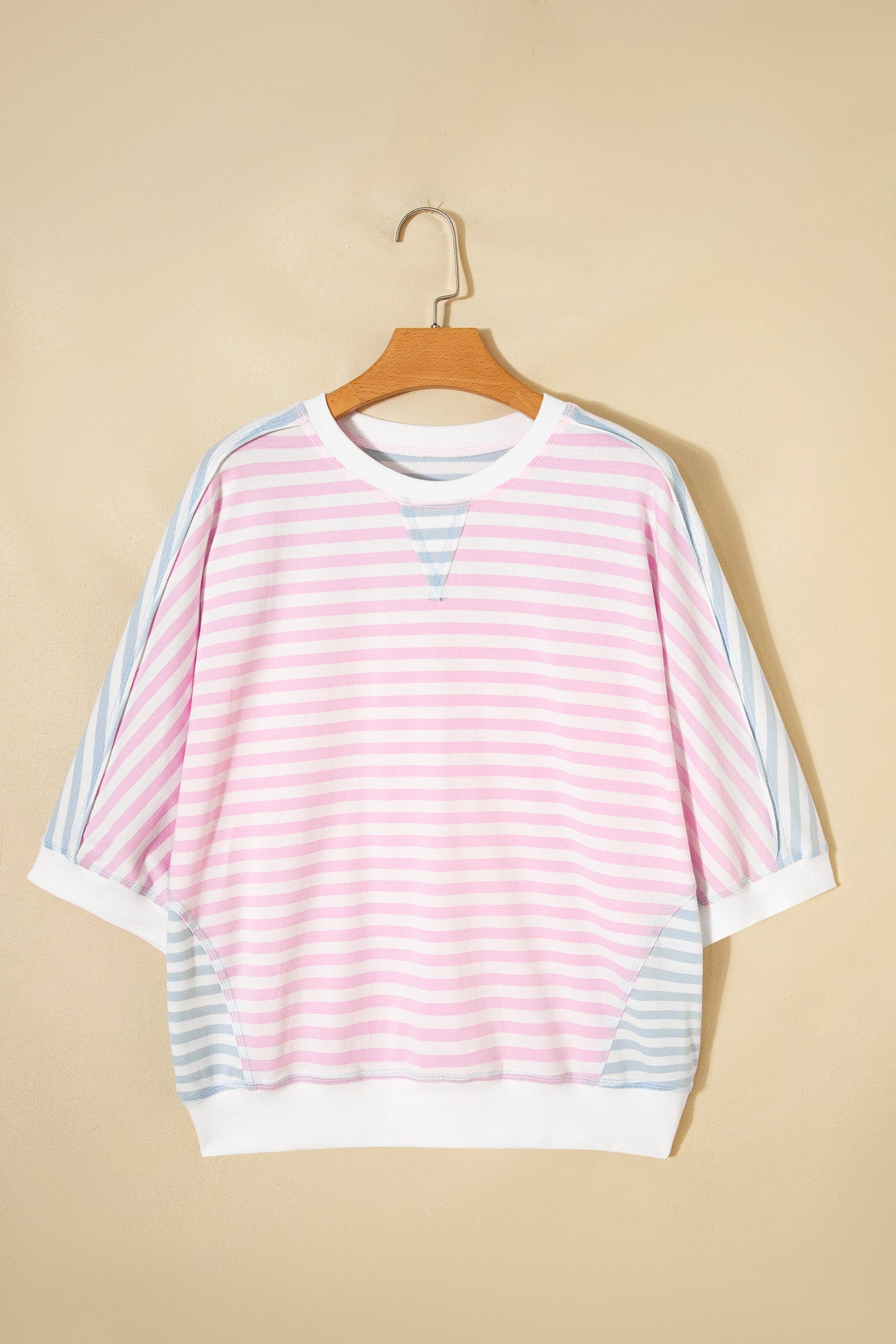 Stripe Oversize Dolman Sleeve Patchwork T-Shirt