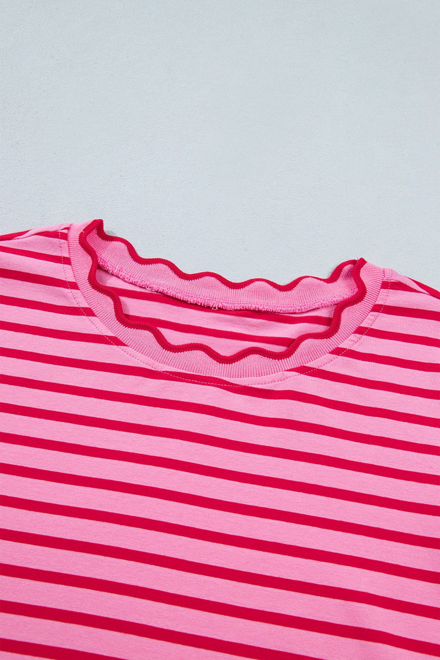 Stripe Scallop Trim Round Neck T-Shirt
