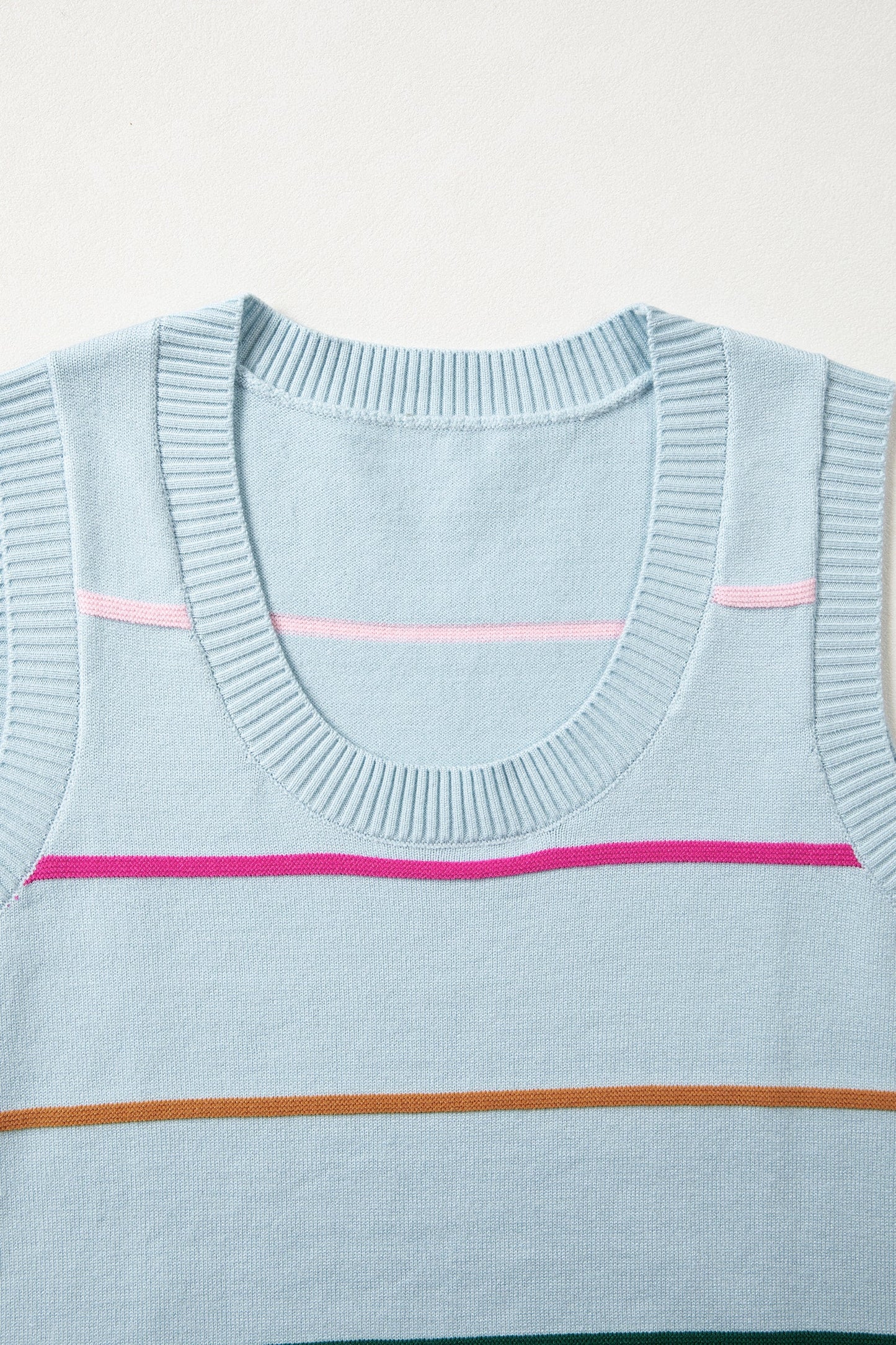 Stripe Ribbed Trim Sleeveless Sweater Knit Tank