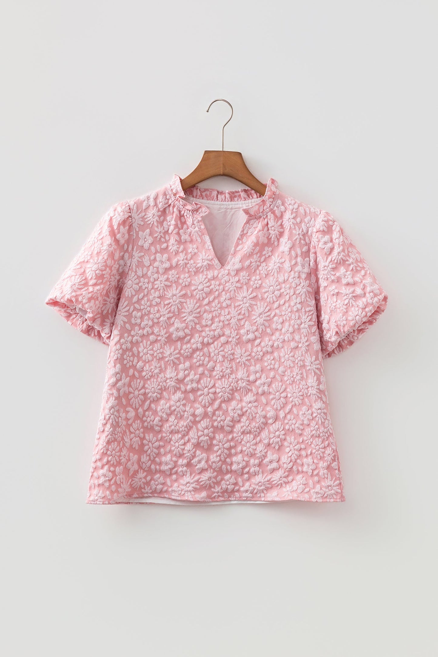 Floral Textured Jacquard Puff Sleeve Blouse
