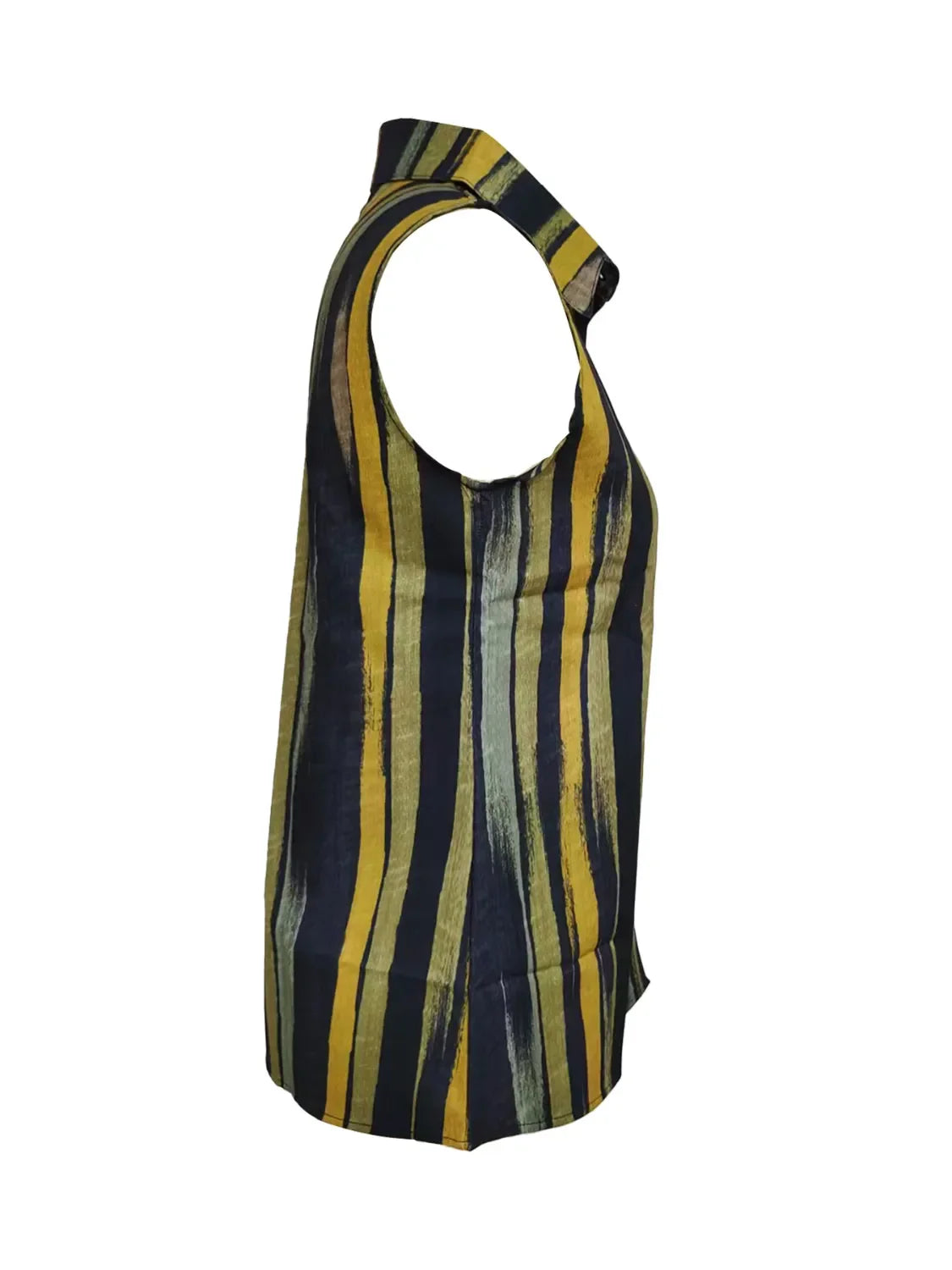Button Detail Striped Sleeveless Shirt