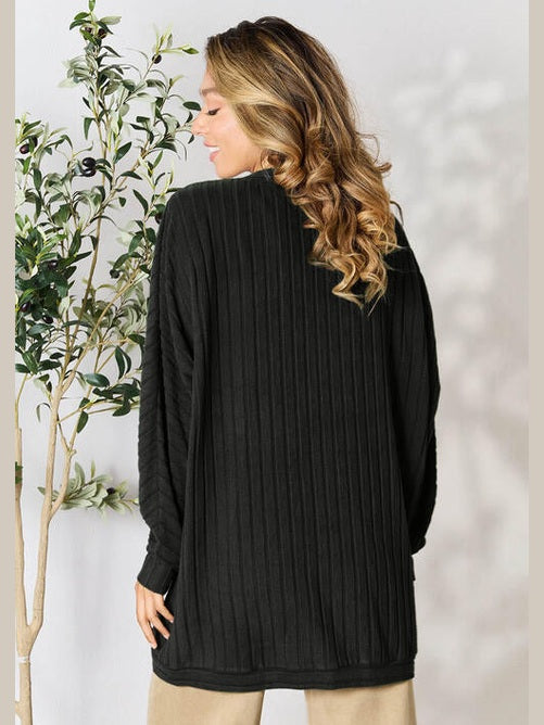 Women Basic Full Size Ribbed Cocoon Cardigan Sweater